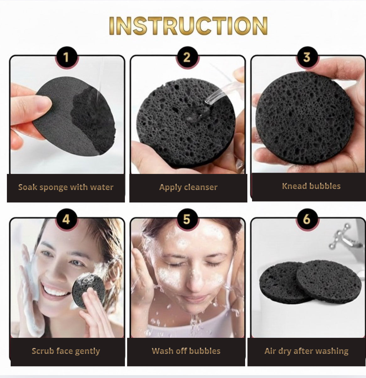 Esponjas faciales comprimidas, 5 Pcs por paquetes. Color Negras